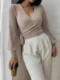 Adjustable Wrap Sweater with Side Tie Belt for Women