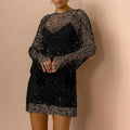 All Over Sequin Evening Mini Dress with Long Sleeves for Women