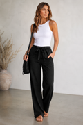 Bea | Women's Linen Pants, Wide Legs, Drawstring Waist, Summer
