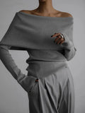 Boat Neck Sweater with Long Sleeves for Women