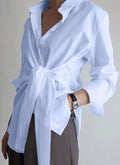 Collared Blouse with Adjustable Tie Belt for Women