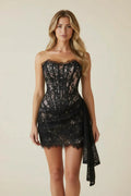 Corset-Style Mini Dress with Lace Overlay for Women