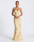 Corset Bodice Formal Maxi Dress with Floral Textured Detailing for Women