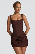 Corset Bodice Mini Dress with Draped Skirt for Women