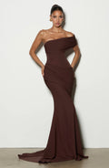 Draped Evening Gown with Off-Shoulder Neckline for Women