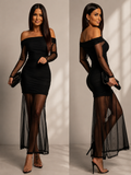 Evy | Elegant maxi dress with off-the-shoulder sleeves