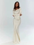 Fitted Maxi Occasion Dress with Flared Sleeve Cuffs for Women