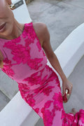 Floral Embroidered Maxi Dress with Round Neckline for Women