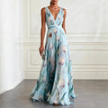 Floral Print Maxi Dress with Deep V-Neck for Women