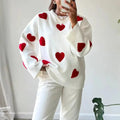 Heart Patterned Sweater with Long Sleeves for Women