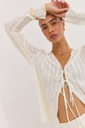Openwork Knit Cardigan with V-Neckline for Women