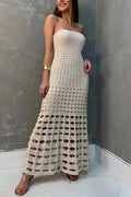 Openwork Knit Maxi Dress with Strapless Neckline for Women