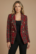 Plaid Blazer with Notched Lapels for Women