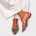 Pointed Animal Print Toe Slingback Flats with Crisscross Straps for Women