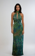 Printed Halter Maxi Dress with Keyhole Front for Women