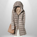 Quilted Long Puffer Jacket with Oversized Attached Hood for Women