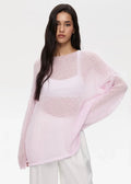 Relaxed Fit Sheer Knit Sweater with Boat Neckline for Women