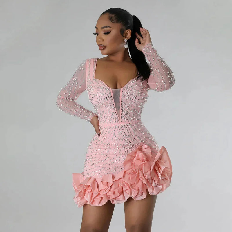 Rhinestone Party Dress with Ruffle Hem for Women – Jake & Kelly