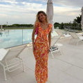Ruffle Detail Maxi Dress with Floral Print for Women