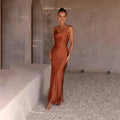 Satin Long Dress with Cowl Neckline for Women
