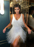 Shimmering Fringe Mini Dress with V-Neckline for Women