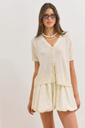 Textured Knit Cropped Cardigan with V-Neckline for Women