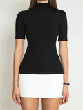 Two-Tone Short Dress with Turtleneck Neckline for Women