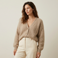 V-Neck Cardigan with Ribbed Cuffs for Women
