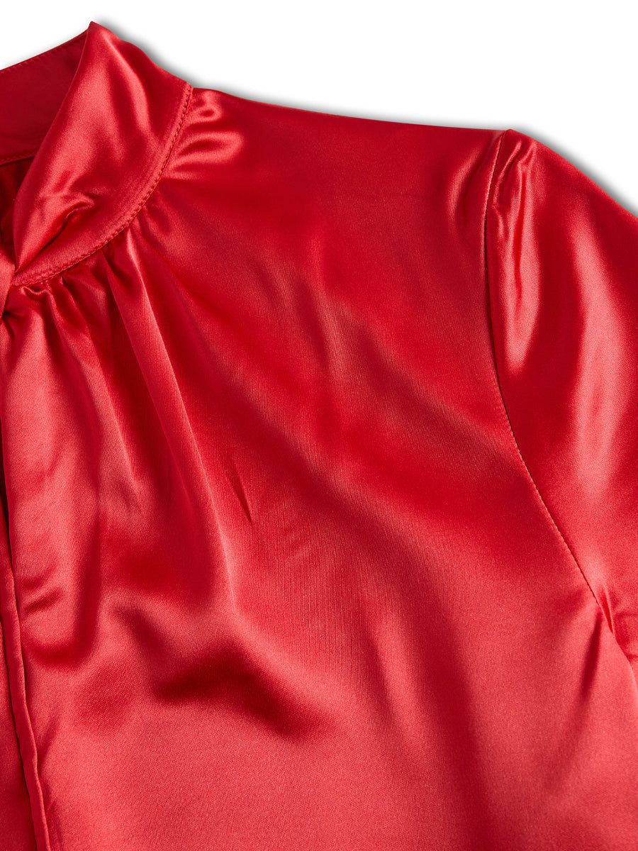 Nala | Elegant satin blouse with a modern keyhole neckline
