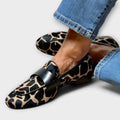 Animal-Print Loafers with Contrasting Black Instep Strap for Women