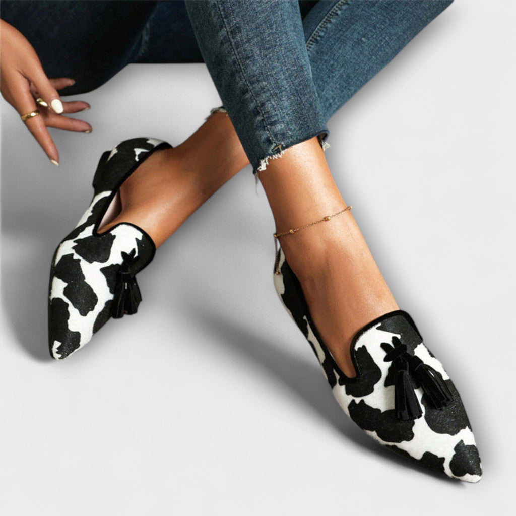 Animal-Print Loafers with Decorative Tassels for Women