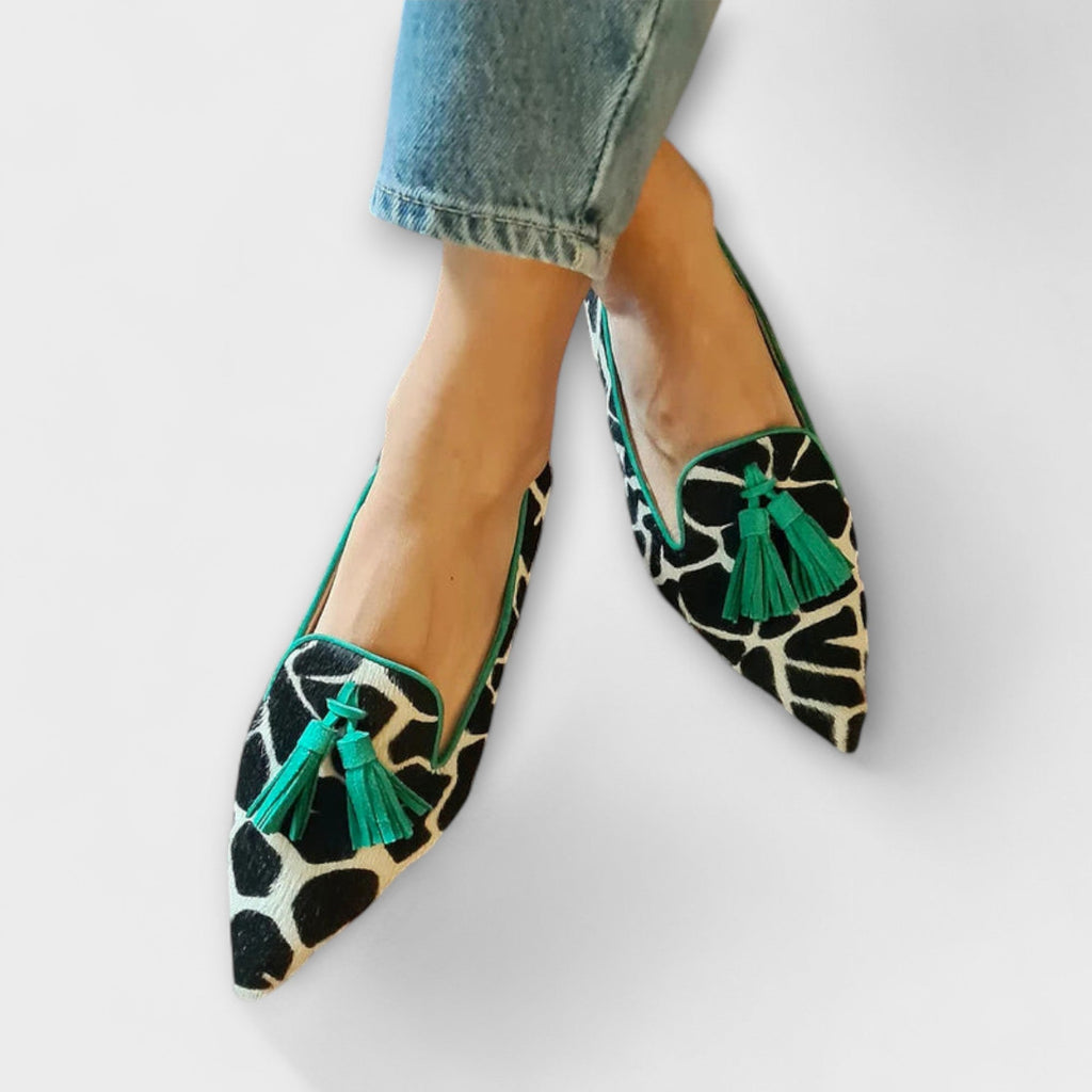 Animal-Print Loafers with Decorative Tassels for Women