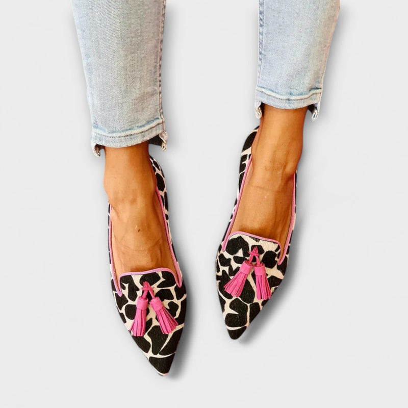 Animal-Print Loafers with Decorative Tassels for Women