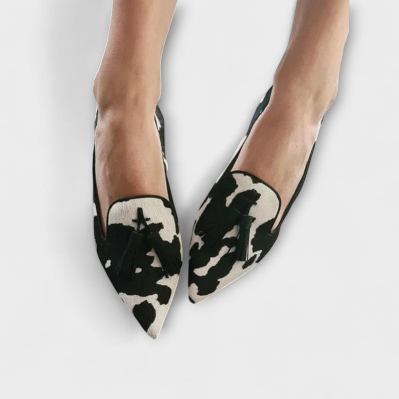 Animal-Print Loafers with Decorative Tassels for Women