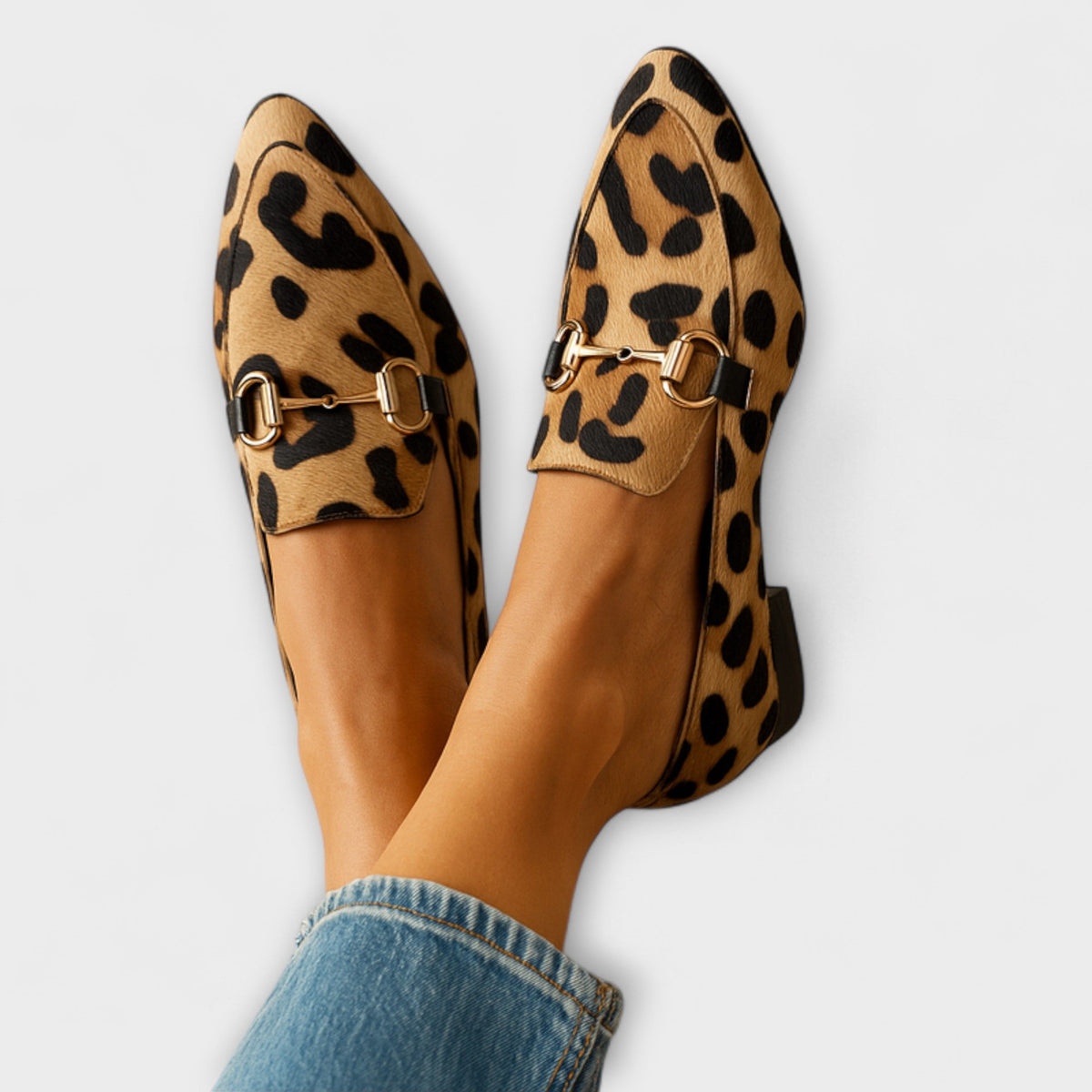 Animal-Print Loafers with Metallic Horsebit Detail for Women