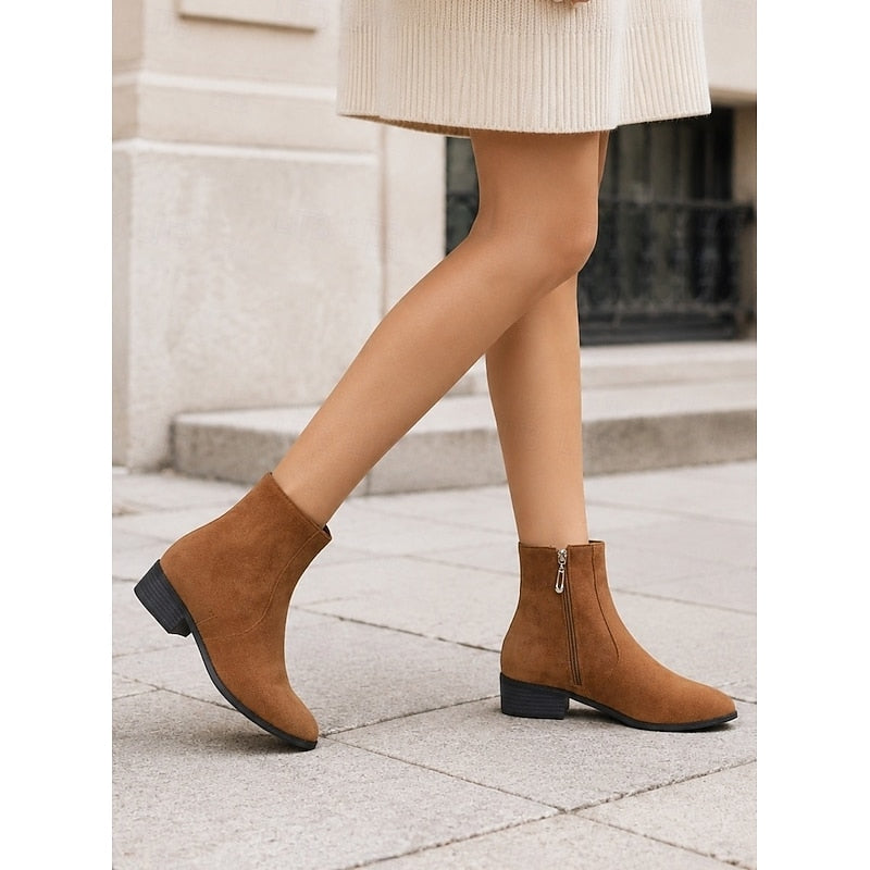 Ankle Boots with Low Block Heel and Side Zip for Womens