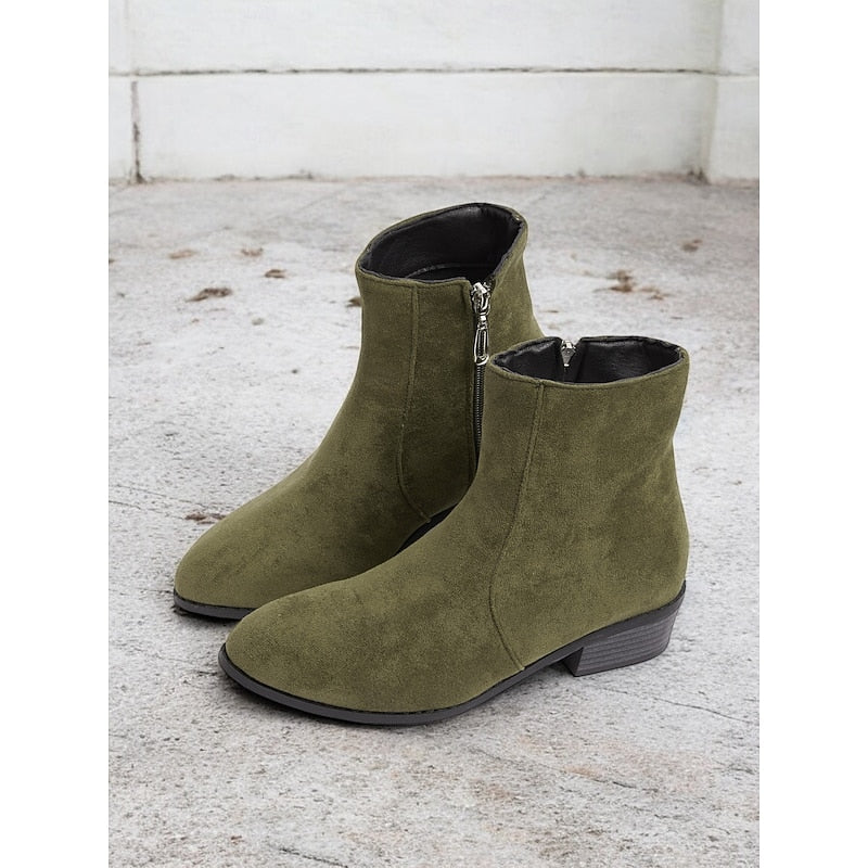 Ankle Boots with Low Block Heel and Side Zip for Womens
