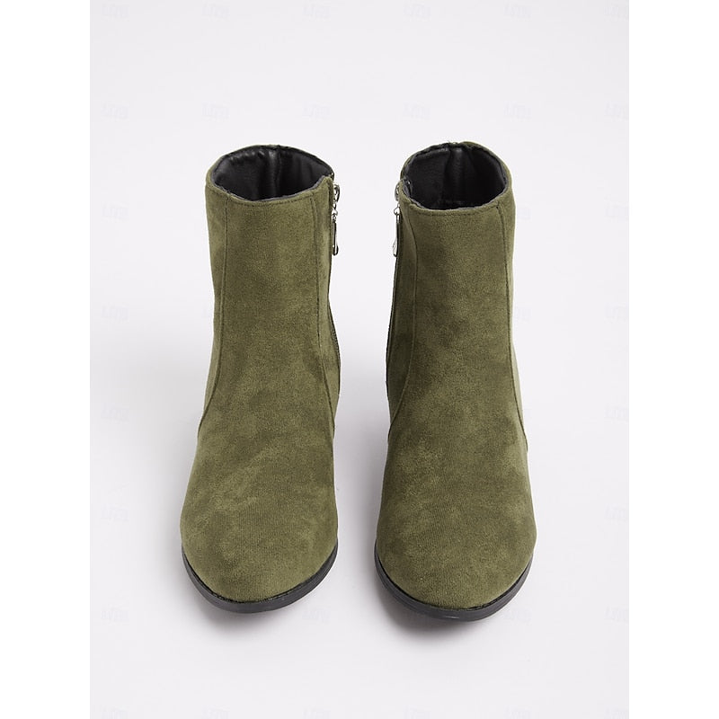Ankle Boots with Low Block Heel and Side Zip for Womens