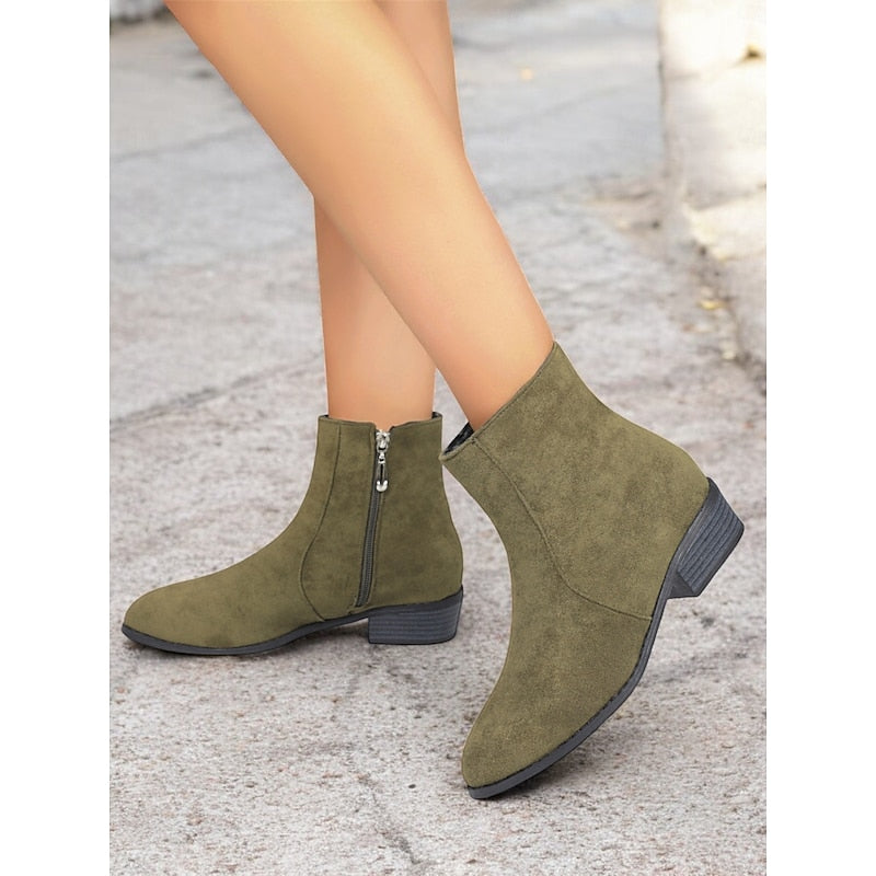 Ankle Boots with Low Block Heel and Side Zip for Womens