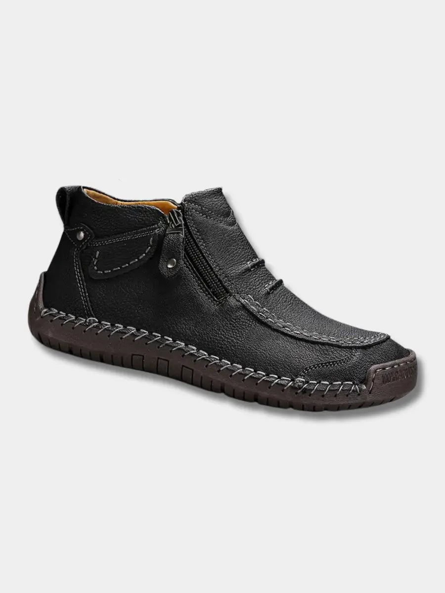 Ankle Shoes with Side Zip and Contrast Stitching for Men