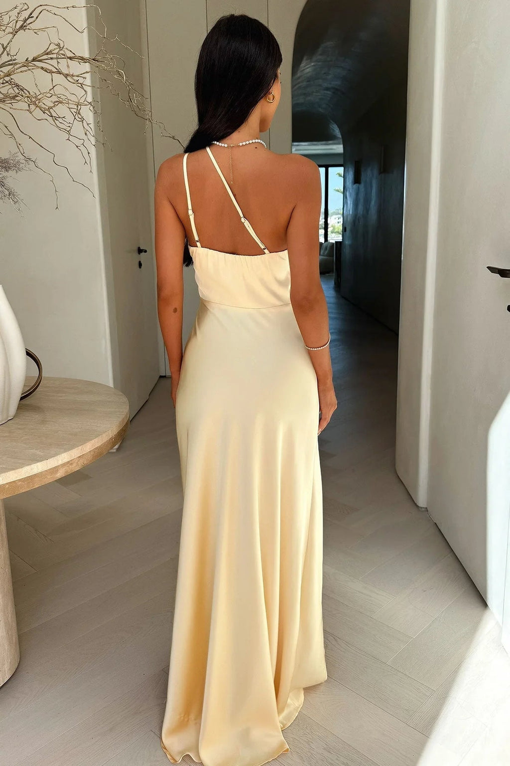 Asymmetric One-Shoulder Maxi Dress with Draped Waist for Women