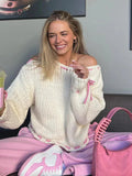 Asymmetrical Cut Knit Sweater with Decorative Ties for Women