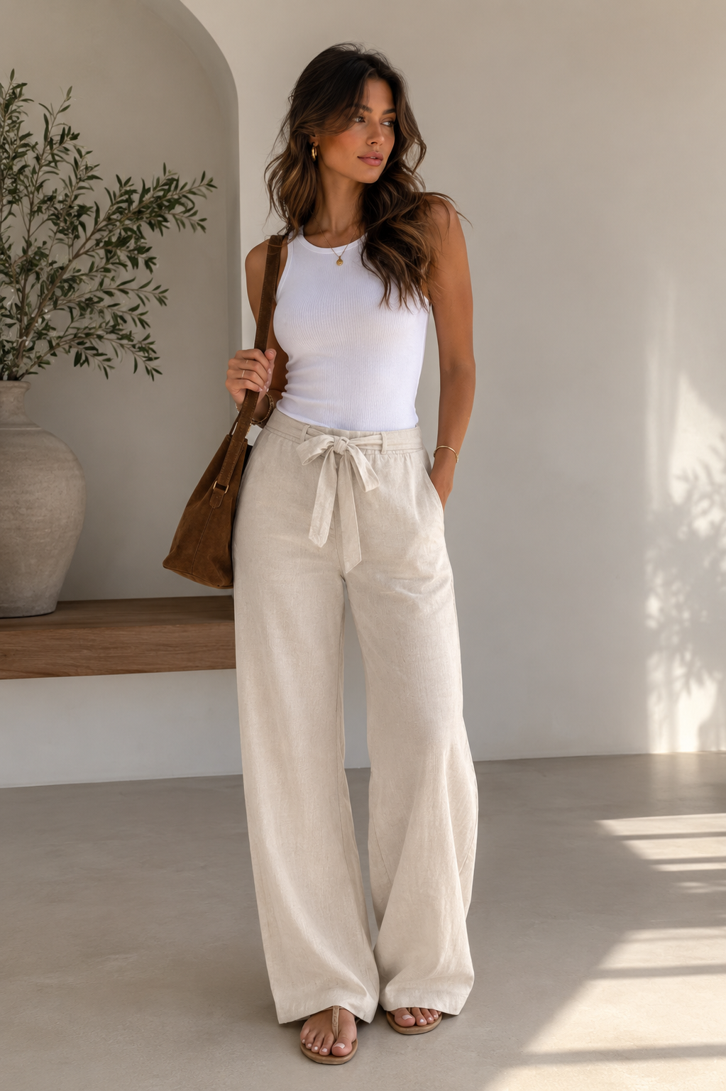 Bea | Women's Linen Pants, Wide Legs, Drawstring Waist, Summer