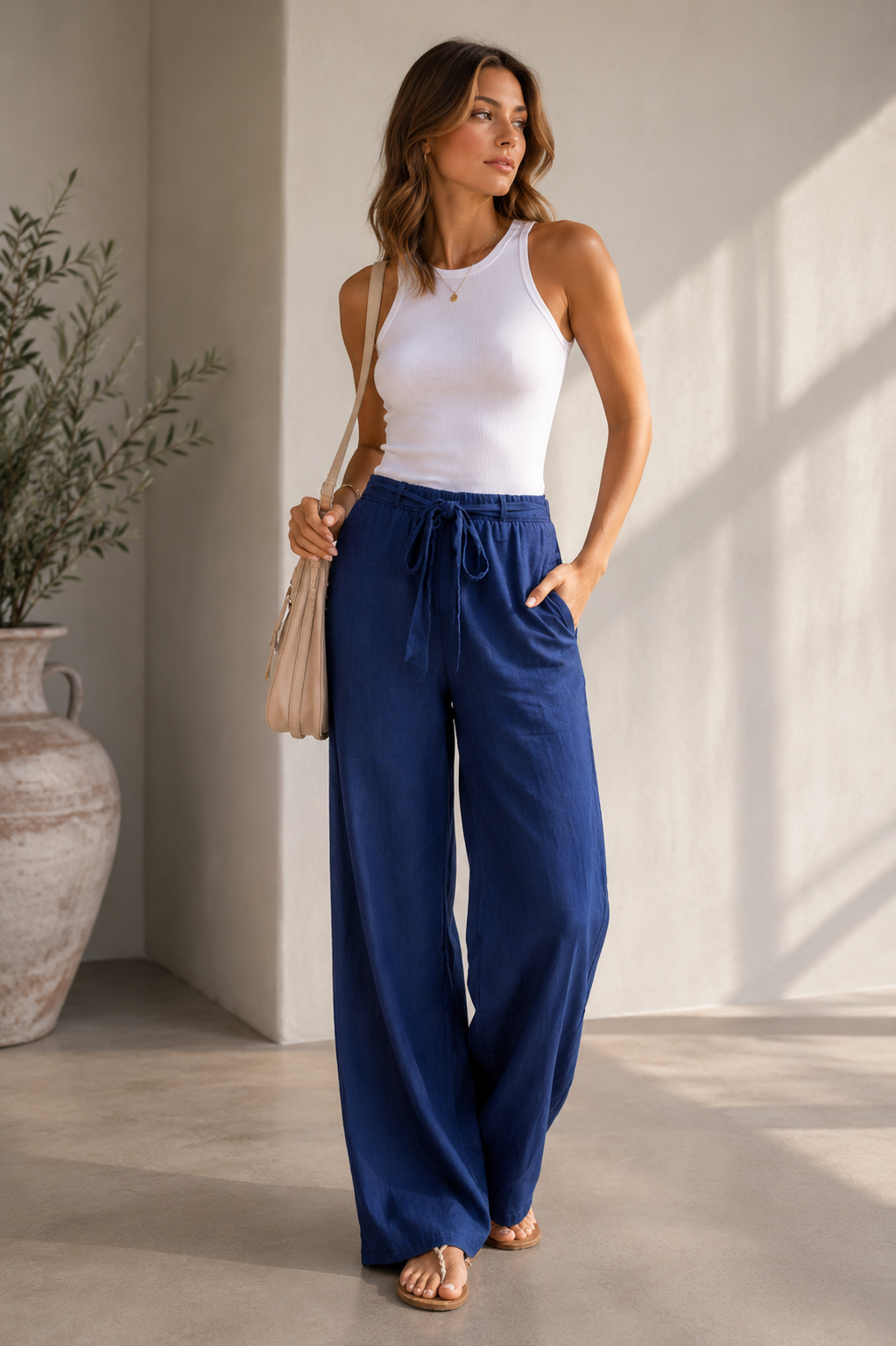Bea | Women's Linen Pants, Wide Legs, Drawstring Waist, Summer