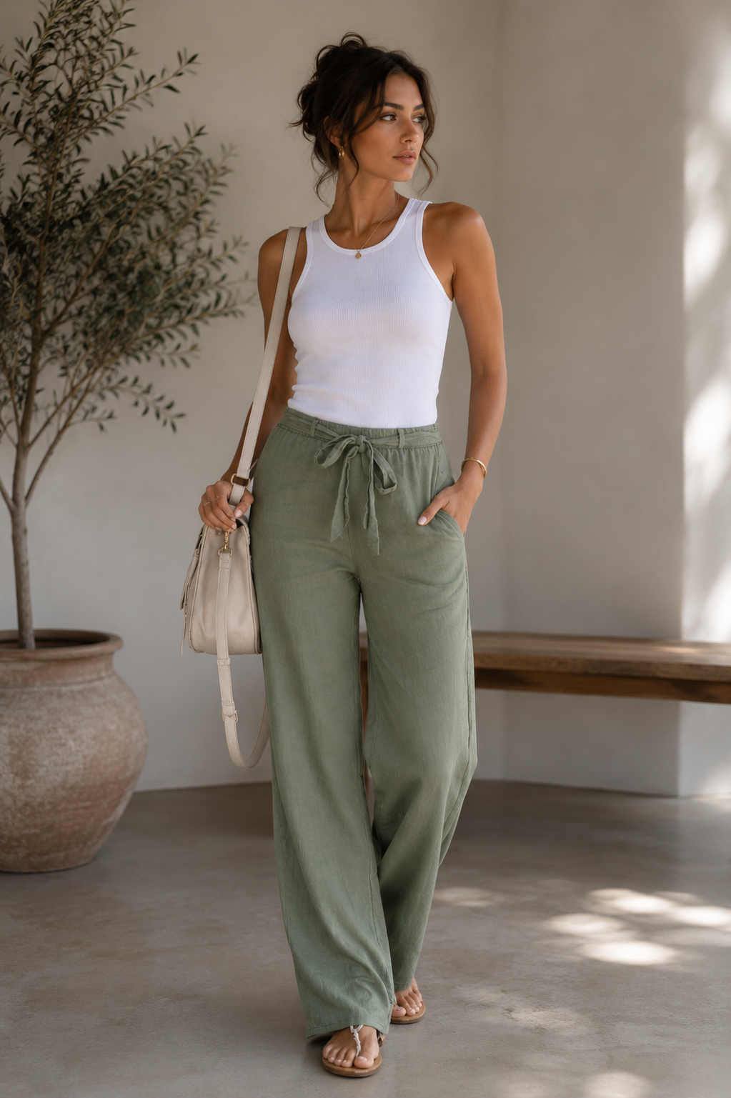 Bea | Women's Linen Pants, Wide Legs, Drawstring Waist, Summer