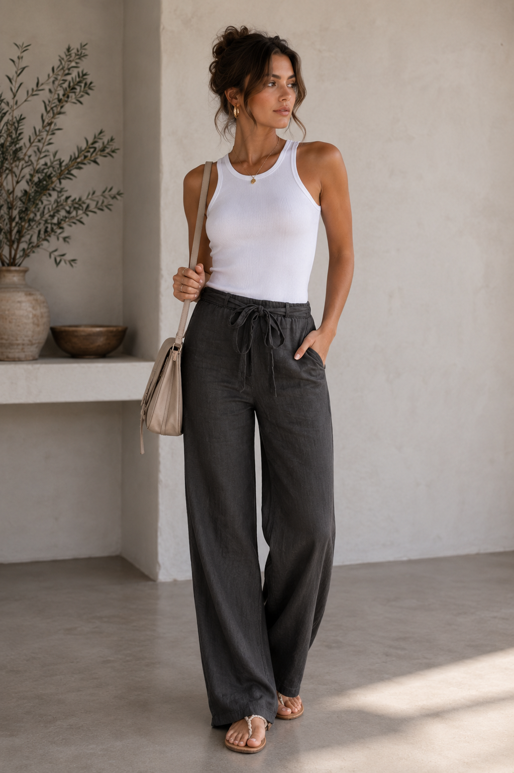Bea | Women's Linen Pants, Wide Legs, Drawstring Waist, Summer