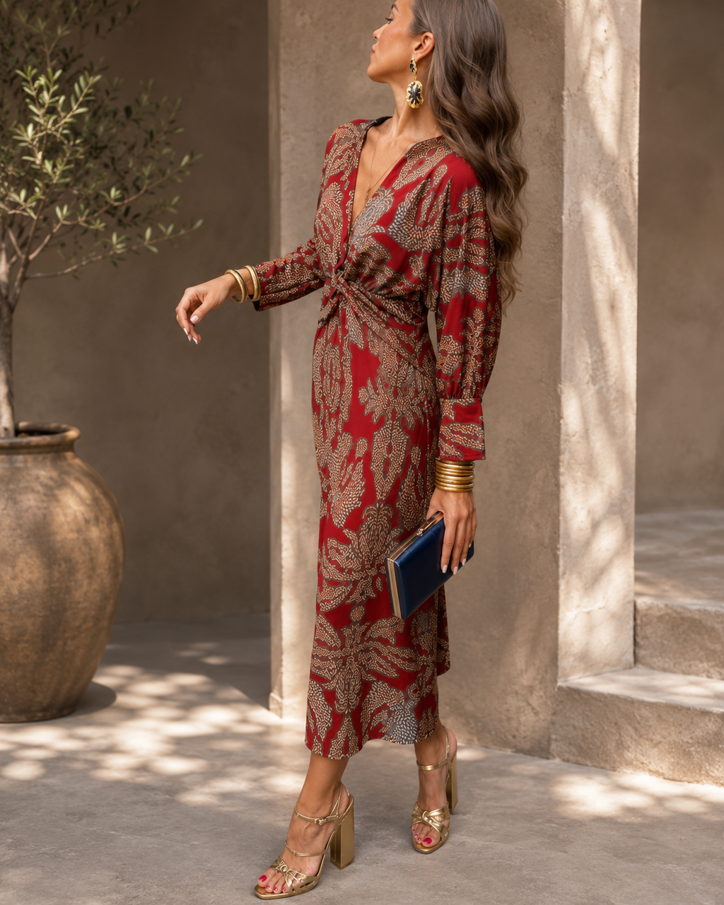 Bella | Draped Maxi Evening Dress with Waist Tie