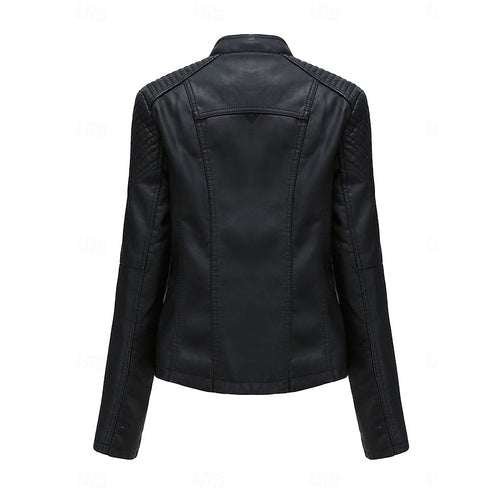 Biker Jacket with Laced Shoulders and Zip Front for Womens