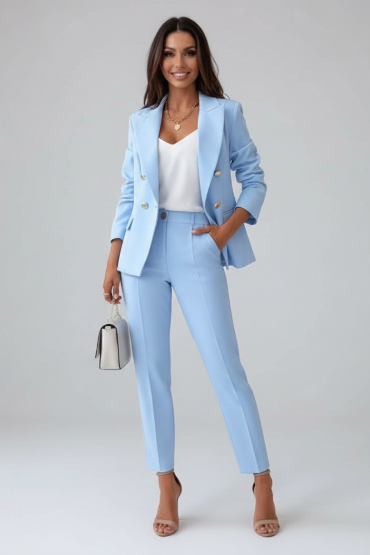 Blazer and Trouser Set with Gold Tone Buttons for Womens