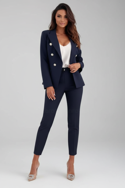 Blazer and Trouser Set with Gold Tone Buttons for Womens